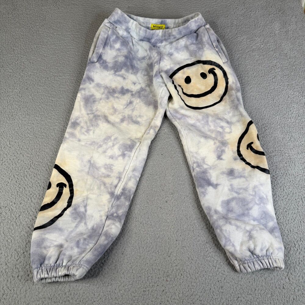 MARKET SMILEY Sweatpants Mens M Lavender Tie Dye Jogger Fleece Streetwear 26x25